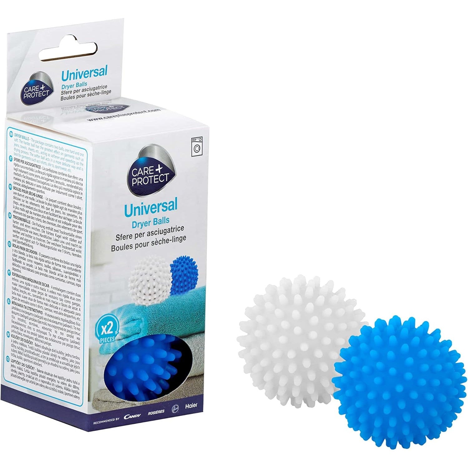 CARE+PROTECT Universal Dryer Balls: Soften, Lift, Separate Laundry - 2 Pack